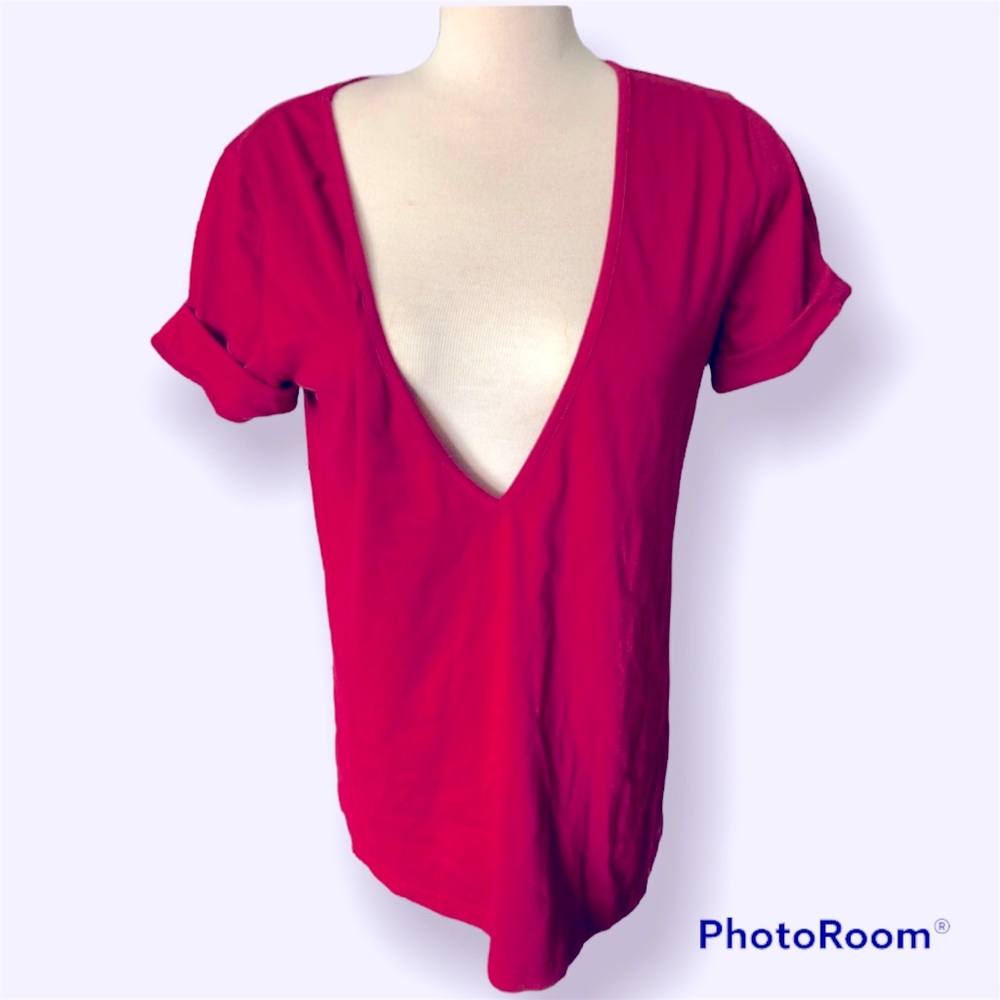 Deep V neck Red T-shirt